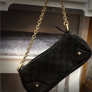 Gucci Shoulder Strap Small Bag, studded and in Black Canvas Material.